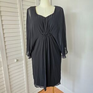 Karina Black Knee-Length Chiffon Dress 16W V-neck‎ Embellished Sheer Whimsigoth